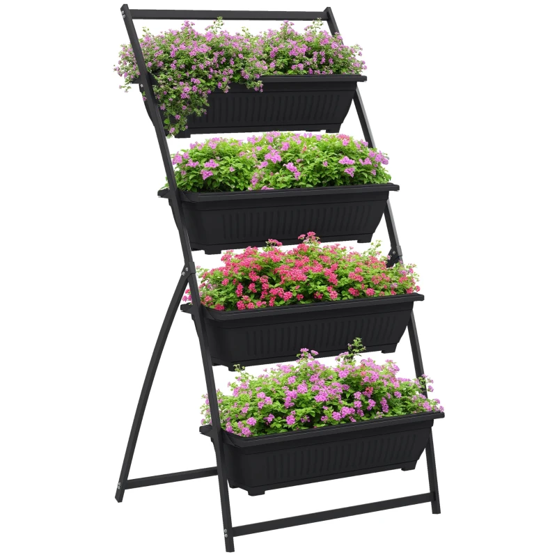 Outsunny 4-Tier Vertical Raised Garden Planter with 4 Boxes, Outdoor Plant Stand Grow Container for Vegetable & Flowers, Black
