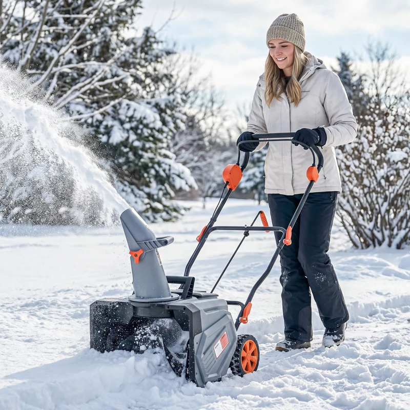 Outsunny 40V 18" Cordless Snow Blower with PU Auger, 1400W Brushless Motor, 12" Depth, Two 4.0Ah Batteries & Fast Charger