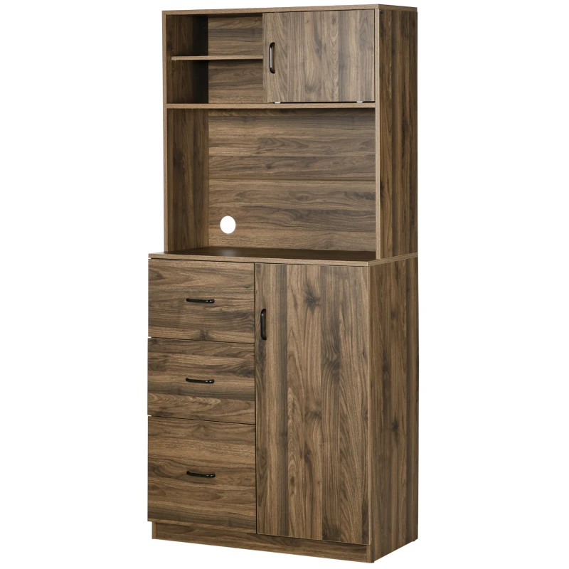 HOMCOM 70" Buffet Hutch with 3 Drawers, Kitchen Pantry with Sliding Door, Large Cabinet and Adjustable Shelves, Walnut