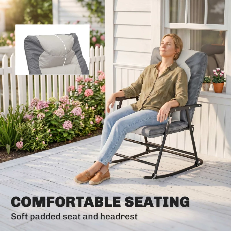 Outsunny 3-Piece Outdoor Foldable Rocking Chair Set, Light Grey
