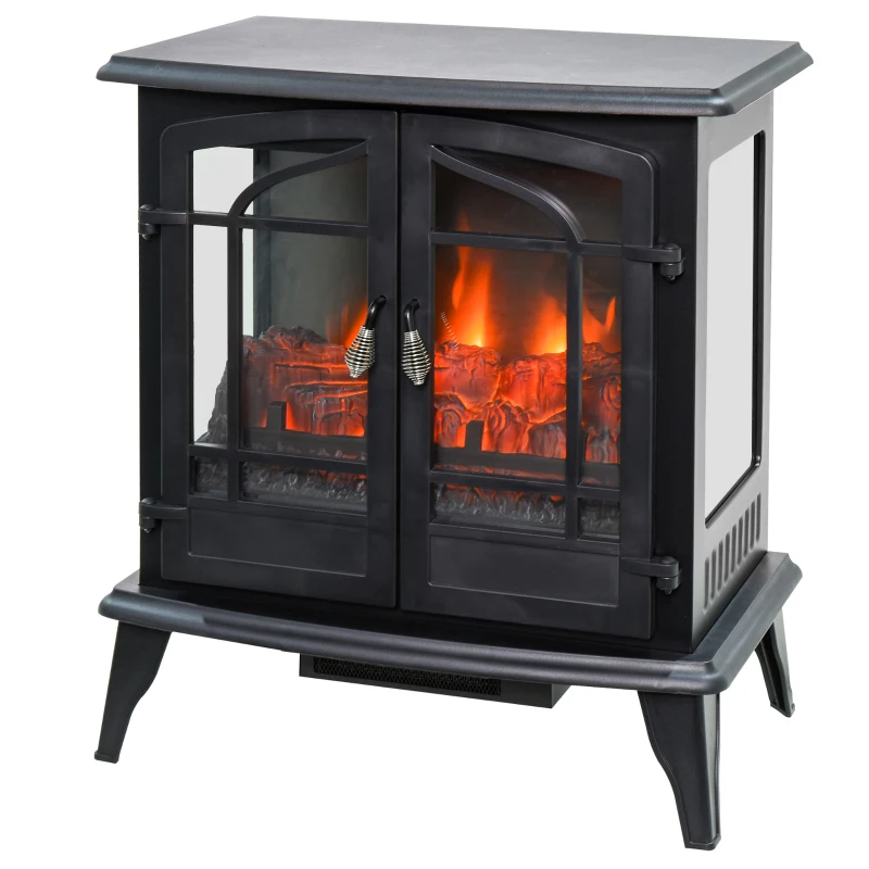 HOMCOM Electric Fireplace Heater, Fireplace Stove with Realistic LED Flames and Logs, Remote Control and Overheating Protection, 1400W, Black