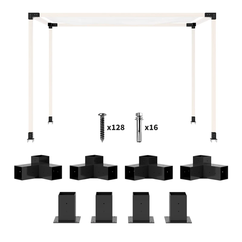 Outsunny 8PCS Pergola Kit, Pergola Brackets with 3-Way & 4-Way Corner Brackets for 4"x4" (Actual 3.6"x3.6") Lumber