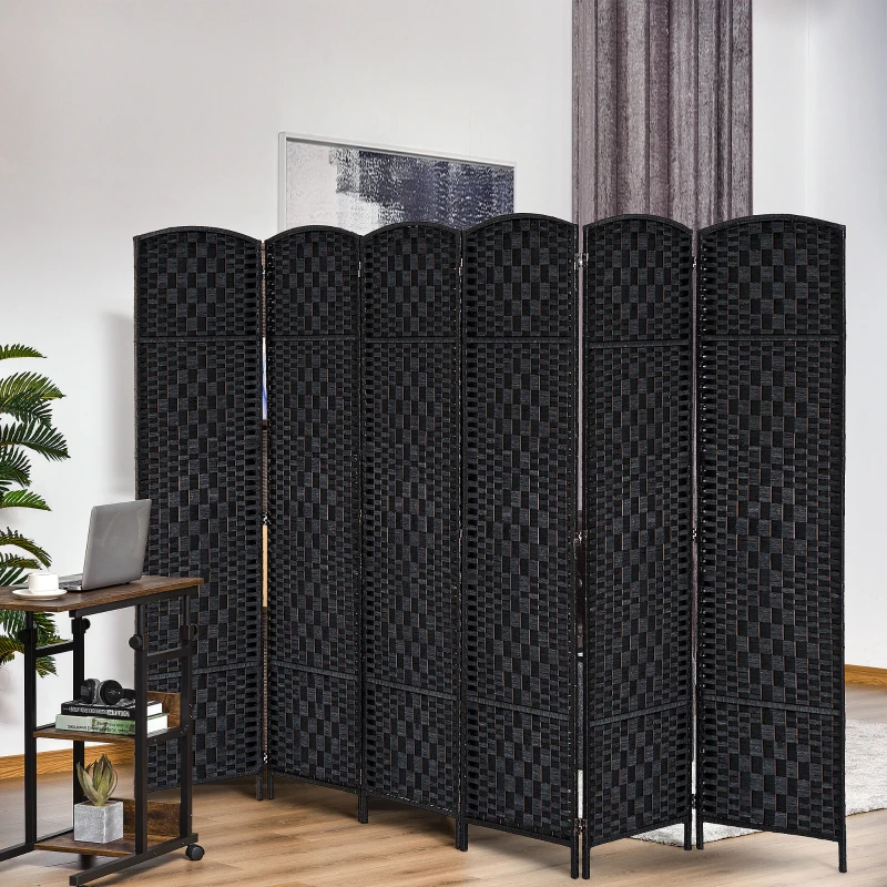 HOMCOM Room Divider 6 Panel, 6FT Tall Folding Privacy Screen, Freestanding Hand-Woven Partition for Room Separation with 360° Hinges, Paper Rope Diamond Weave, Black