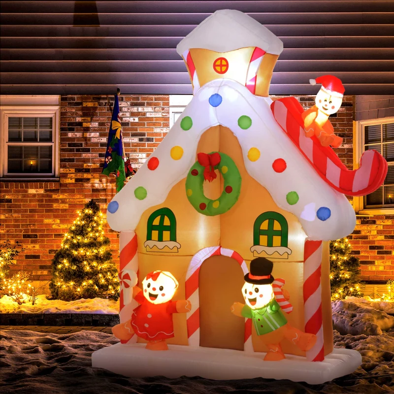 Outsunny 7FT Giant Inflatable Gingerbread House, Christmas Blow Up Decoration with Built-in LED Lights for Indoor, Outdoor, Yard