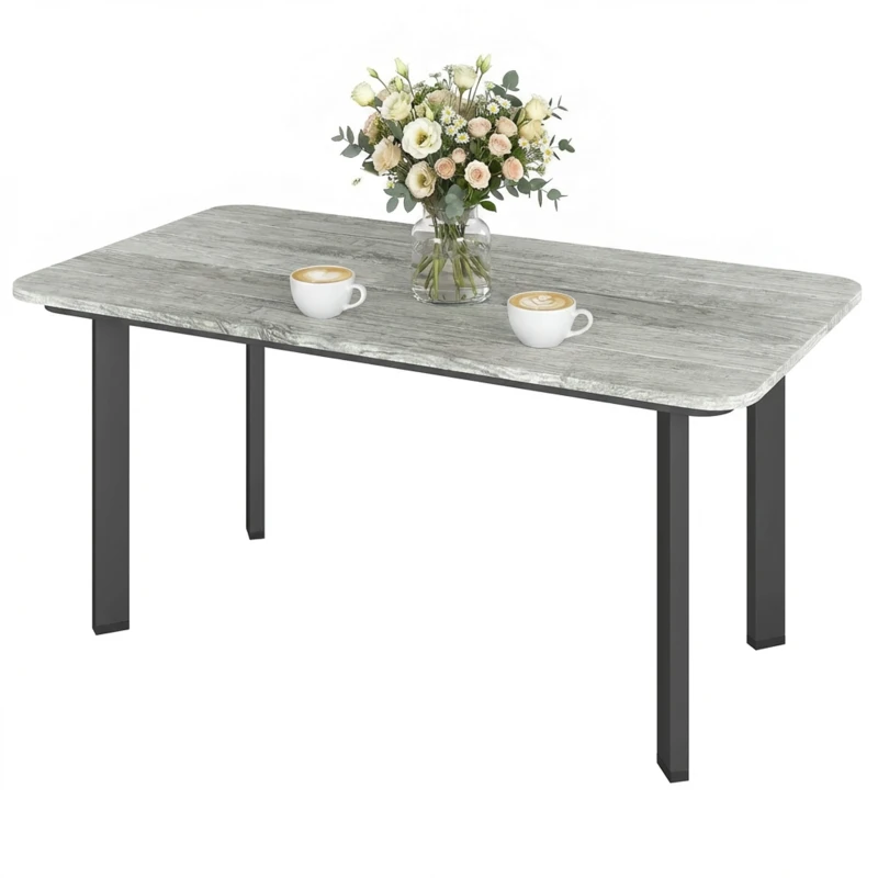Outsunny Outdoor Garden Coffee Table, Patio Table with Slatted Wood Plastic Composite Top and Steel Frame, Grey