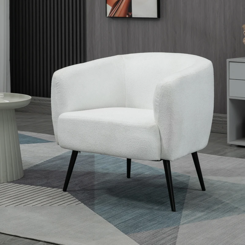 HOMCOM Accent Chair Modern Barrel Armchair with Metal Legs, Cream