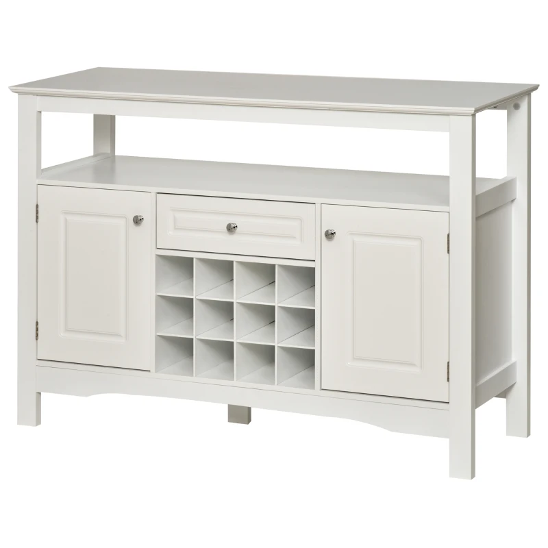 HOMCOM Coffee Bar Cabinet, Modern Sideboard Buffet Cabinet, Wine Cabinet with Drawer and 12-Bottle Wine Rack for Living Room, White