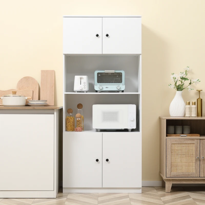 HOMCOM 71" Kitchen Buffet with Hutch, Pantry Storage Cabinet with Shelves and Microwave Countertop, White