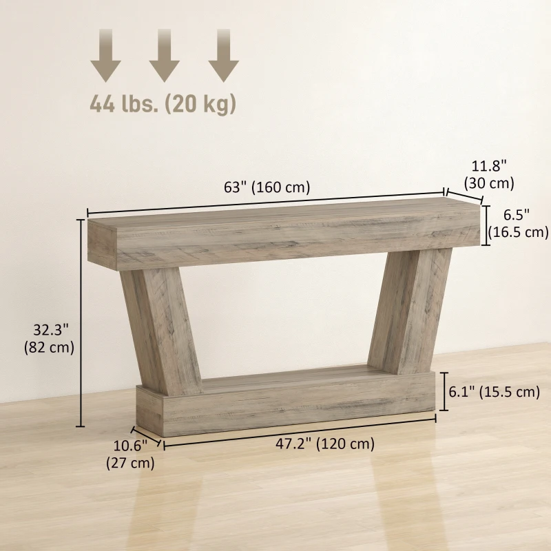 HOMCOM 63 Inch Vintage Console Table, Narrow Entryway Table with Open Shelf for Living Room, Light Brown