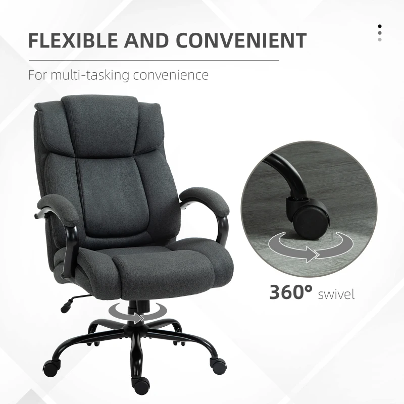Vinsetto Linen Computer Desk Chair, Executive Office Chair with Spring Padding and Swivel Wheels, Charcoal Grey