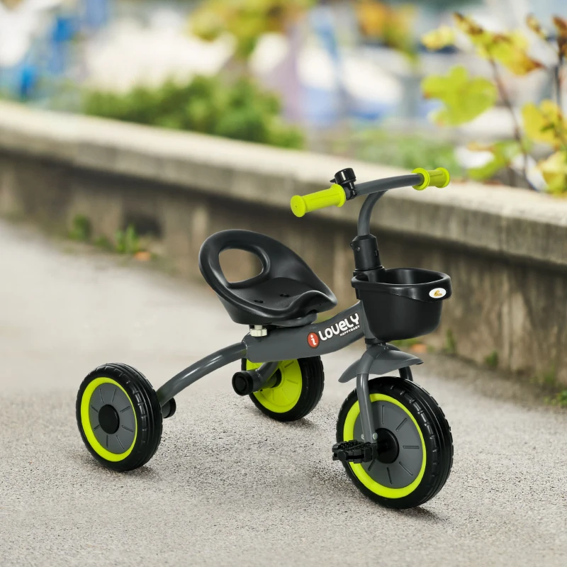Qaba Tricycle for Toddler 2-5 Year Old Girls and Boys, Toddler Trike with Adjustable Seat, Basket, Bell, Black