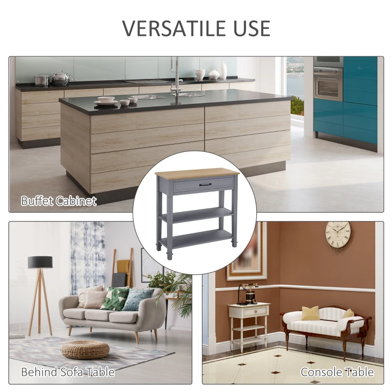 HOMCOM Modern Style Sofa Console Entry Hallway Table with Drawer and Shelves, Sturdy Build, and Large Storage, Grey