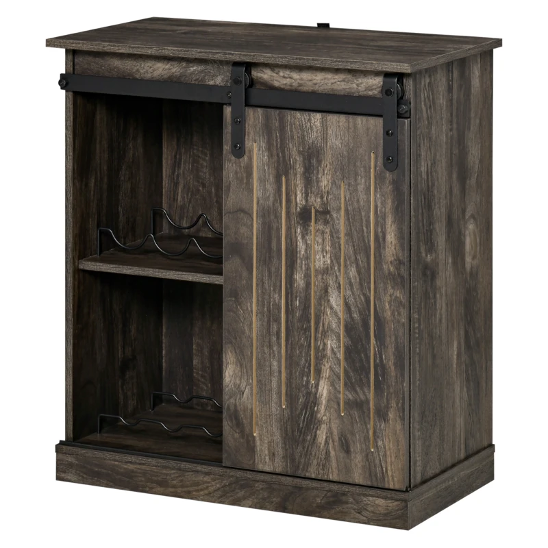 HOMCOM Industrial Sideboard Storage Cabinet, Serving Bar Buffet with Sliding Barn Door and 6-Bottle Wine Rack, gray