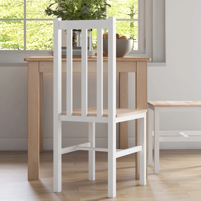 HOMCOM Farmhouse Dining Table Chairs, Set of 4 Pine Wood Kitchen Table Chairs with Slat Back for Living Room, Bedroom, White