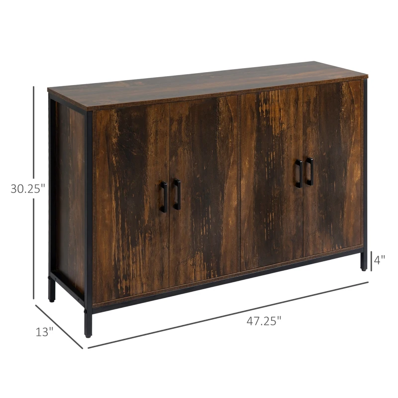 HOMCOM Industrial Sideboard Buffet Cabinet with Doors, Kitchen Cabinet, Coffee Bar Cabinet with Adjustable Shelves, Rustic Brown