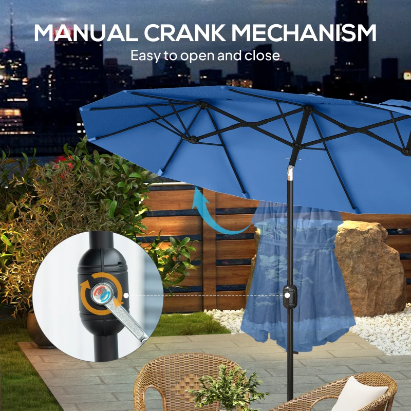 Outsunny Double-sided Patio Umbrella, 9.5' Outdoor Umbrella with Push Button Tilt and Crank, 3 Air Vents and 12 Ribs, Navy Blue