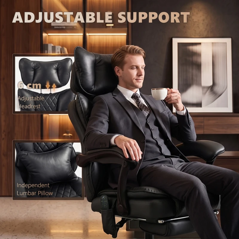 HOMCOM High Back Vibration Massage Office Chair, Heated Reclining PU Leather Computer Chair with Headrest, Black
