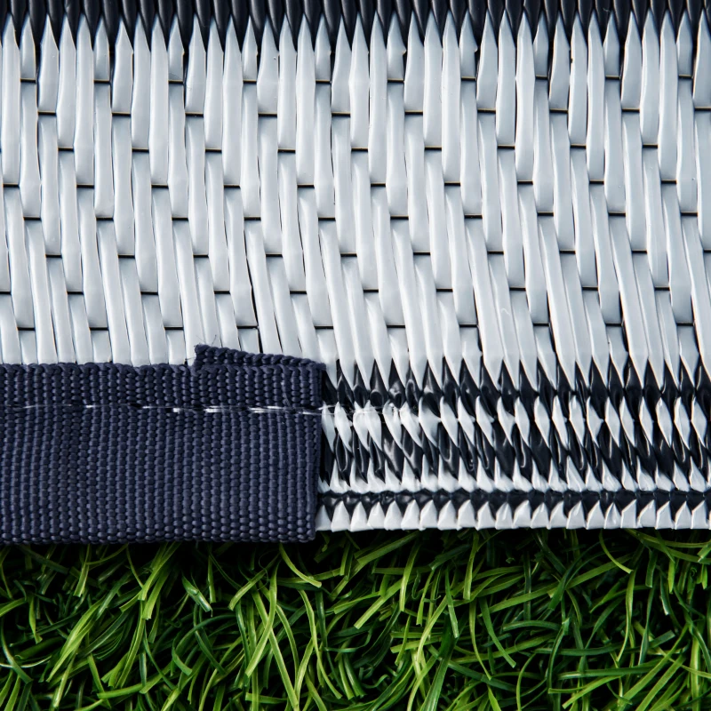 Outsunny Reversible Outdoor Rug, 9' x 18' Waterproof Plastic Straw Floor Mat, Portable RV Camping Carpet, Blue & White