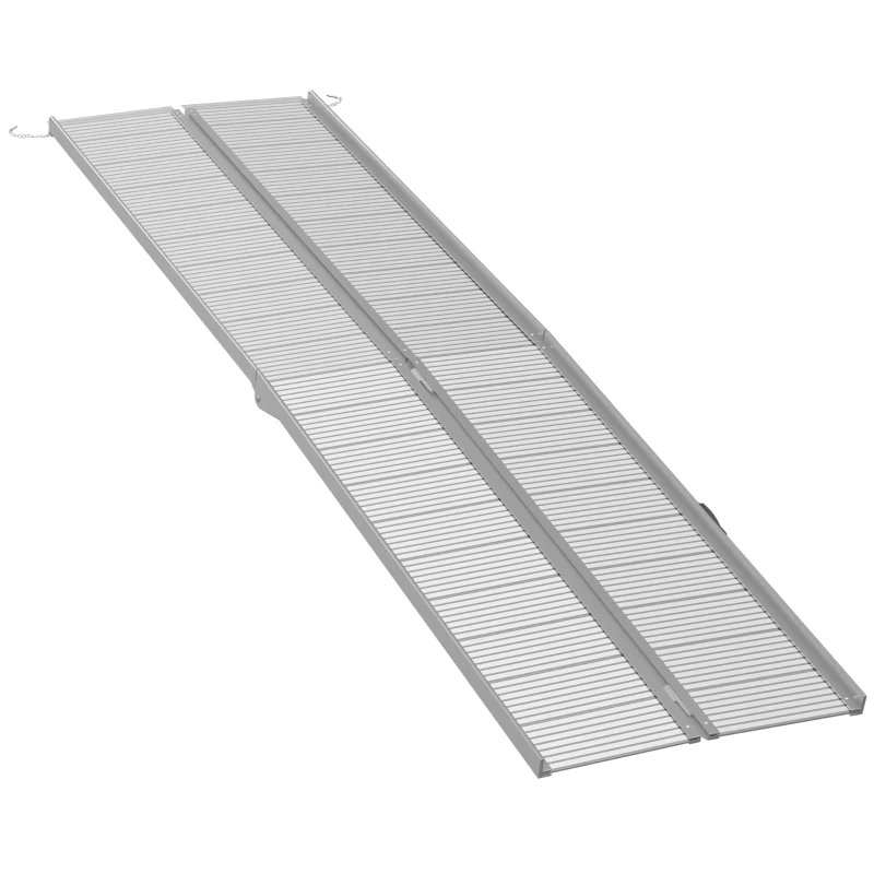 HOMCOM 10' Foldable Handicap Ramp for Home, Steps, Doorways, Aluminum Portable Wheelchair Ramp, Textured Threshold Ramp, Silver