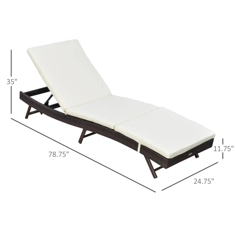 Outsunny Patio Chaise Lounge, Pool Chair with 5 Position Adjustable Backrest & Cushion, Outdoor PE Rattan Wicker Sun Tanning Seat, 78.75" x 24.75" x 35", Brown