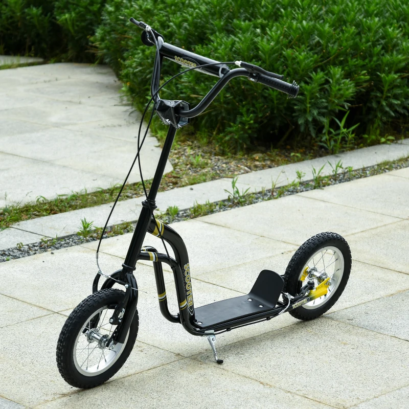 Aosom Youth Scooter Front and Rear Caliper Dual Brakes 12-Inch Inflatable Front Wheel Ride On Toy For Age 5+ - Black