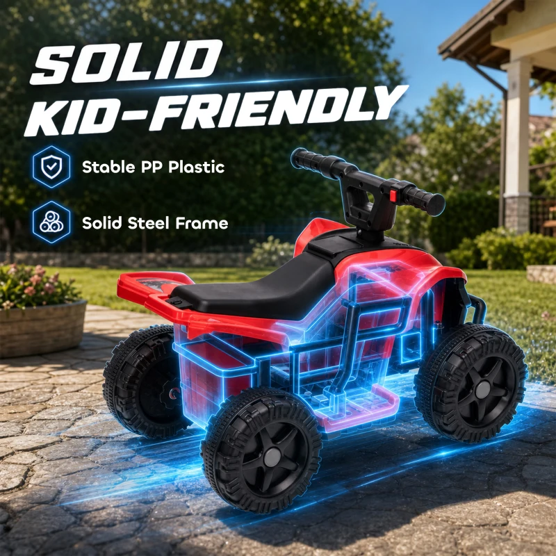Qaba Kids ATV, 6V Battery Powered Kids Quad with 4 Wheeler, Handlebar Button Control, Max 1.2MPH, Max 55lbs Load, Red