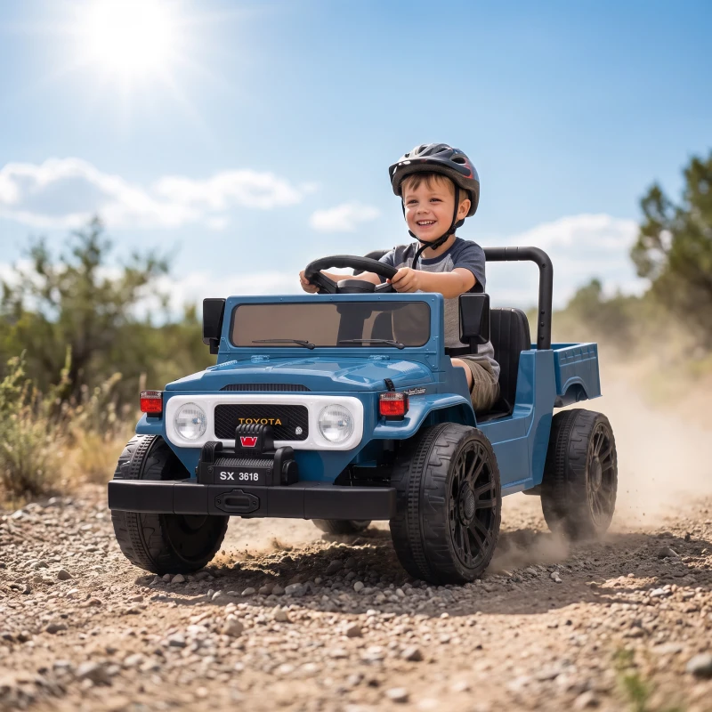 Qaba Licensed Toyota Pickup Ride on Truck, 24V Kids Electric Car with Dual Motors, Up to 3.7MPH for Kids 3-8 Years Blue