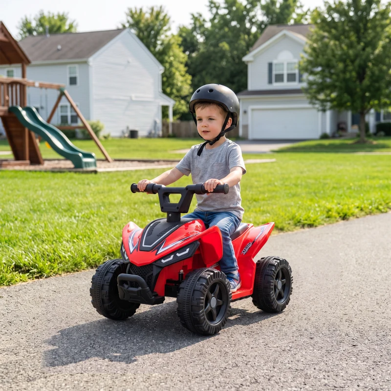 Qaba Kids ATV, 6V Battery Powered Kids Quad with 4 Wheeler, Handlebar Button Control, Max 1.2MPH, Max 55lbs Load, Red