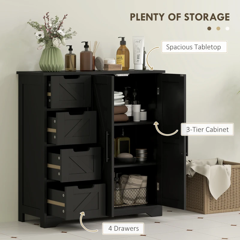 HOMCOM Bathroom Floor Cabinet, Farmhouse Bathroom Storage Cabinet with Adjustable Shelf, Black