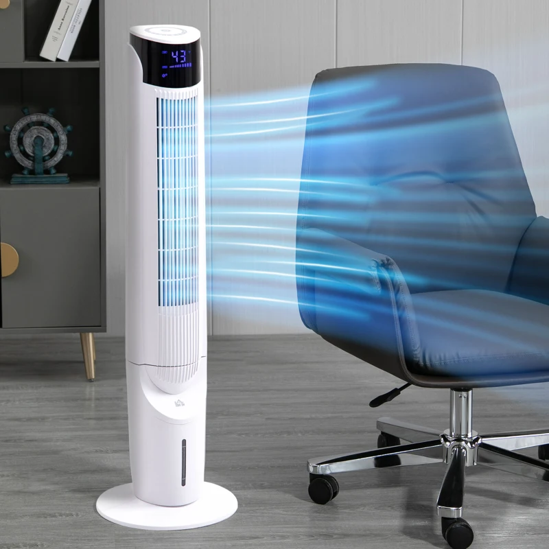 HOMCOM 42'' Evaporative Air Cooler, Ice Cooling Fan with 3 Speeds, 4 Modes, 12 Hour Timer, LED Display and Remote Control for Bedroom, Office or Living Room, White