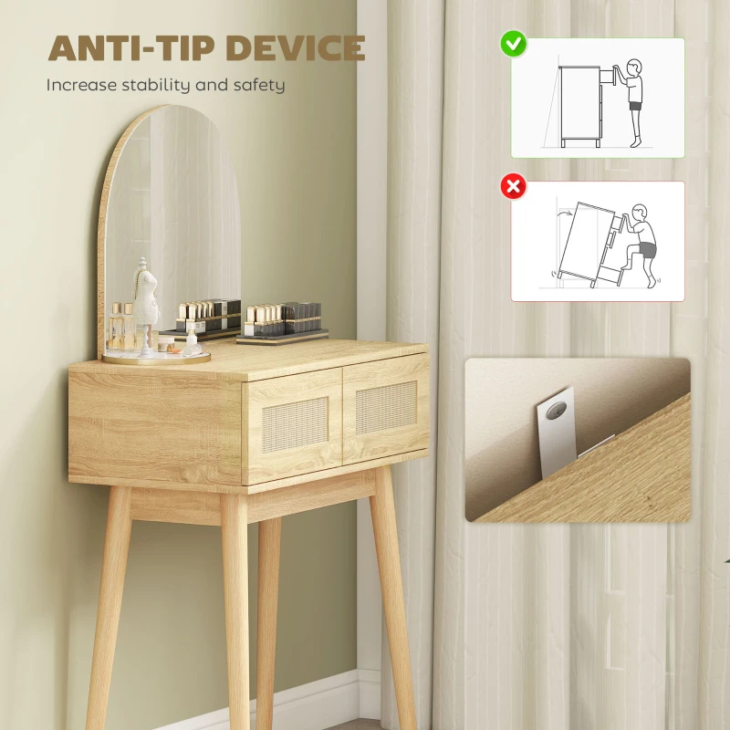 HOMCOM Vanity Desk, Makeup Vanity with with Mirror and 2 Drawers, Natural Wood