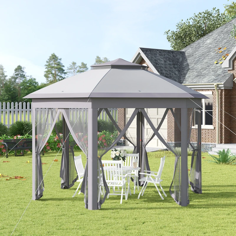 Outsunny 11' x 13' Pop Up Gazebo Canopy Tent with Zippered Mesh Sidewalls and Carrying Bag, Event Tent Shelter, Gray