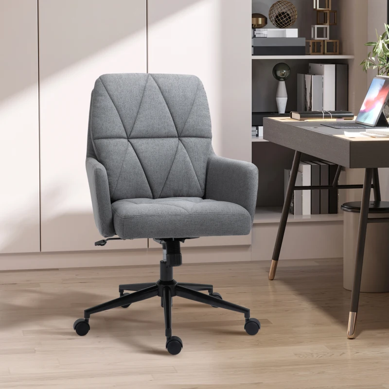 Vinsetto Office Chair Swivel Upholstered Task Chair with Double Thick Padded Backrest, Adjustable Height, Soft Cushioned Seat and 5 Wheels, Grey