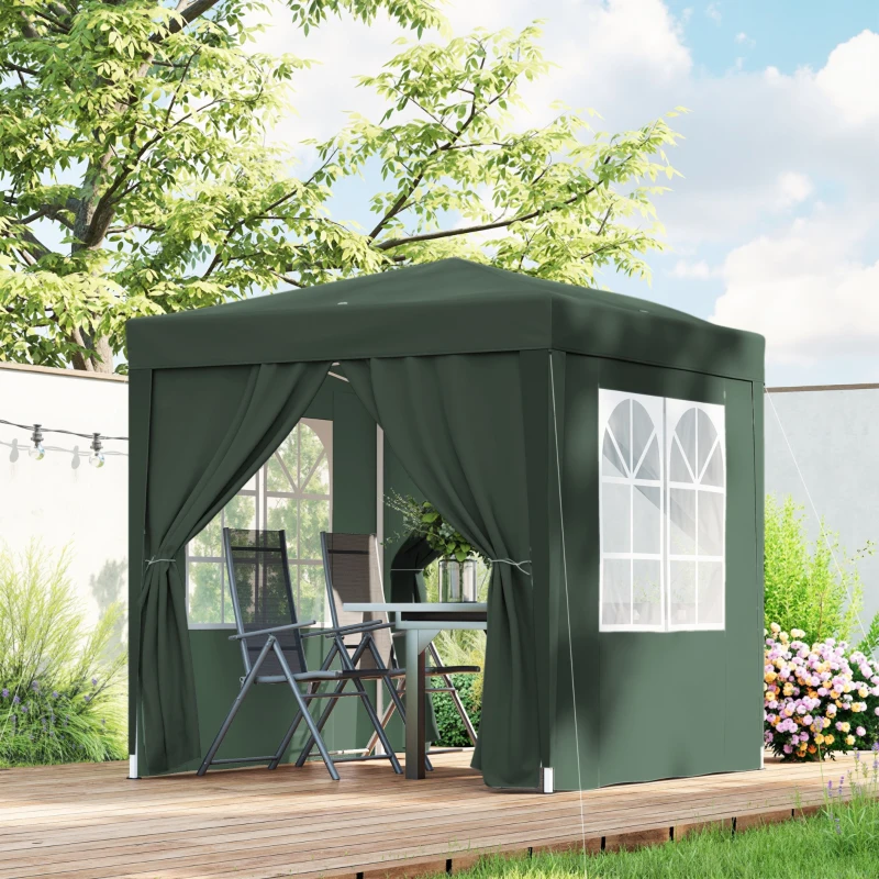 Outsunny 6.6'x6.6' Pop Up Canopy Tent with Sidewalls, Instant Sun Shelter Camping Gazebo with Carry Bag, Dark Green