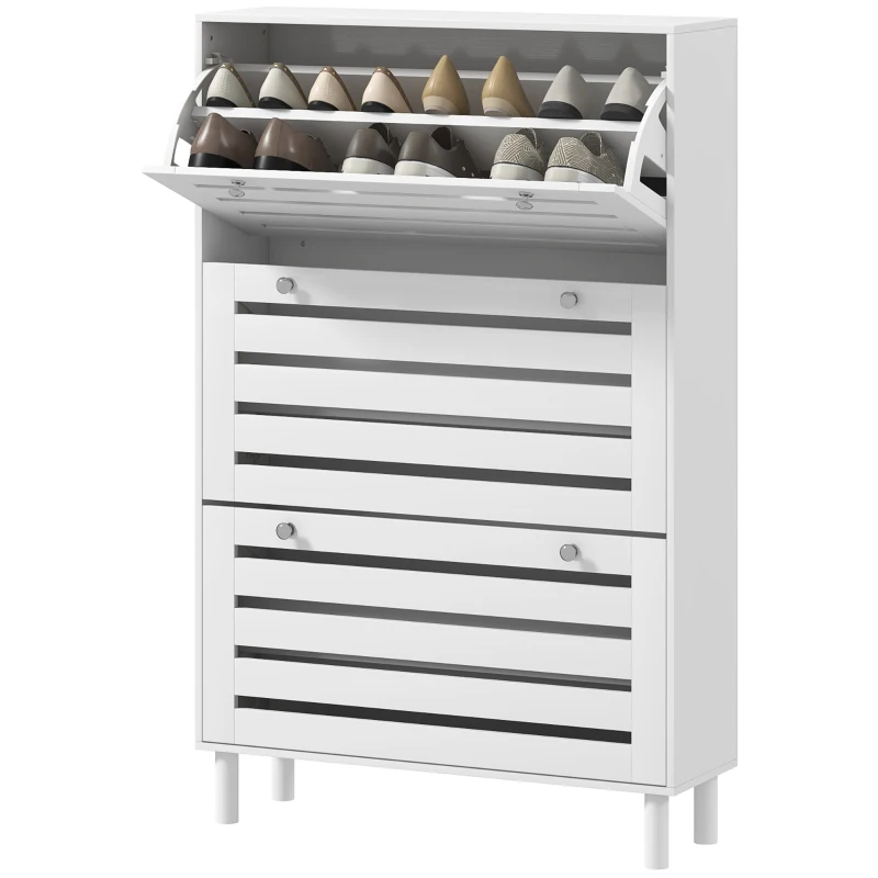 HOMCOM Narrow Shoe Storage Cabinet, 3 Flip Drawers, Adjustable Shelves, 18-24 Pairs Capacity, White