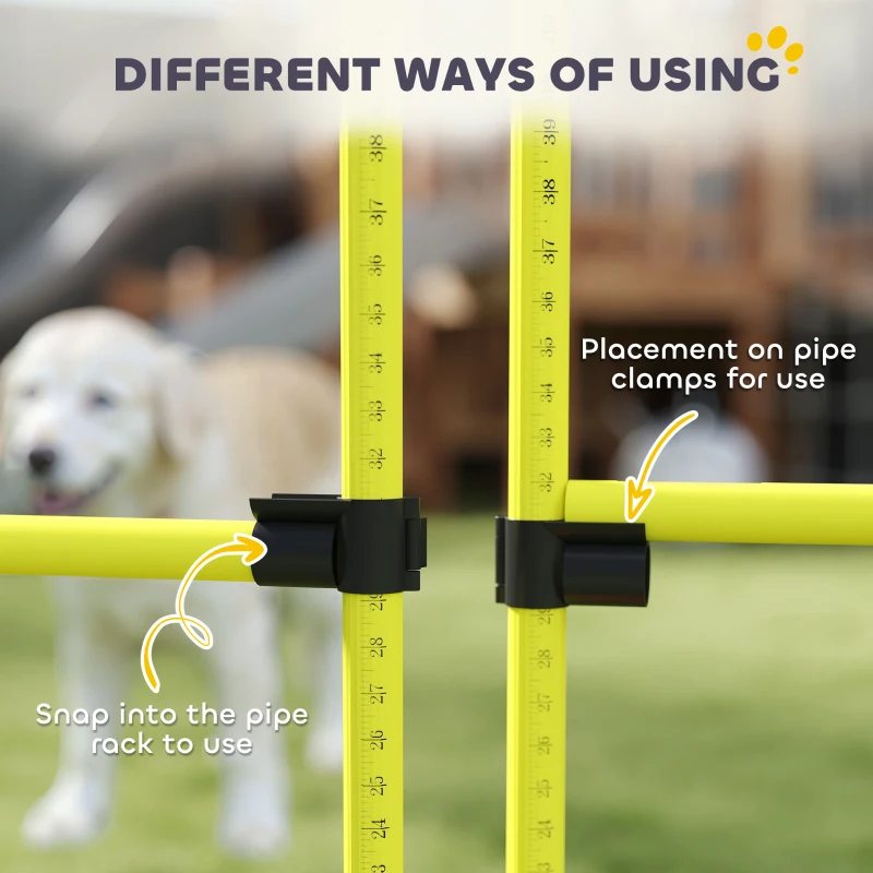 PawHut 4 Piece Dog Agility Set with Adjustable Height Jump Bars, Carry Bag, Displacing Top Bar, Yellow Yellow