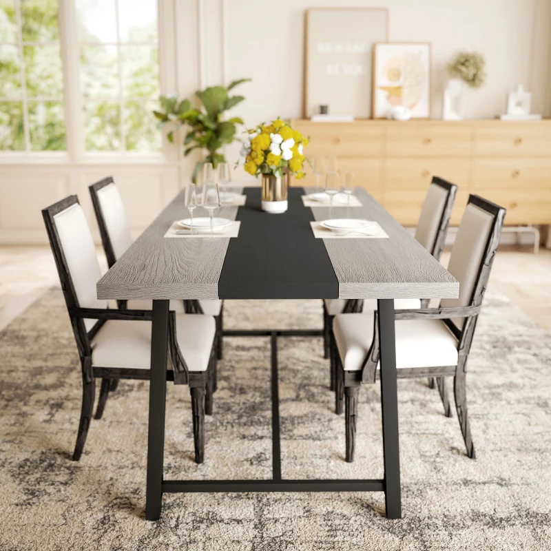 HOMCOM Industrial Kitchen Table for 8 People, 70.9" Long Dining Table with Large Tabletop and Steel Legs for Dining Room, Gray