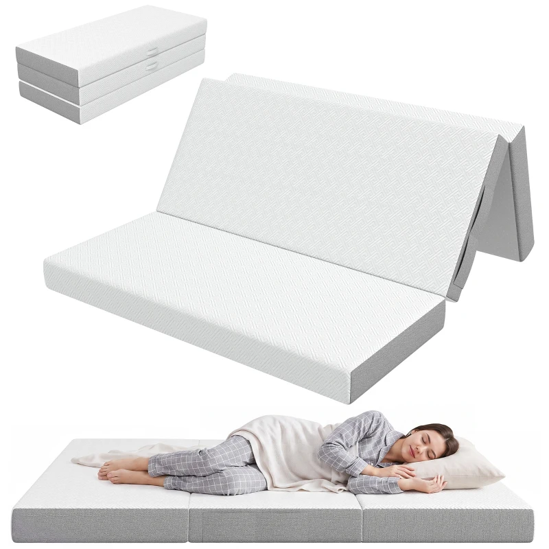 HOMCOM Foldable Mattress Queen Size, 6 Inch Tri Fold Memory Foam Mattress with Washable Cover & Non-Slip Bottom, 60" x 80" x6"