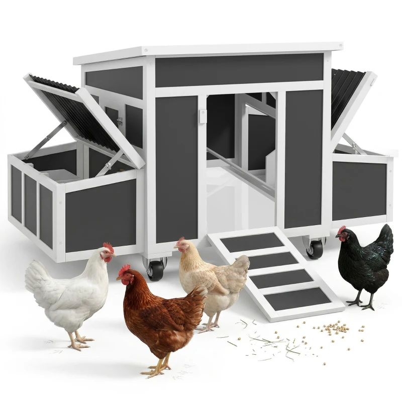 PawHut Wooden Chicken Coop with Nesting Box for 6 Chickens, Dark Gray
