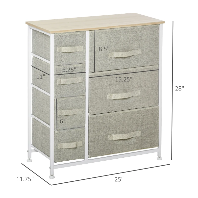 HOMCOM 7-Drawer Dresser Storage Tower Cabinet Organizer Unit, Easy Pull Fabric Bins with Metal Frame for Bedroom, Closets, Light Gray