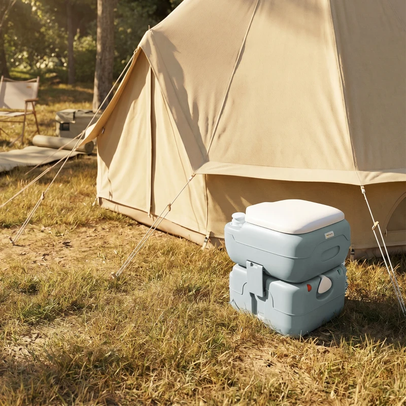 Outsunny Porta Potty, 5.8 Gallon Portable Toilet with Level Indicator and Anti-Leak Pump for Camping, Boating, Hiking, Travel, RV