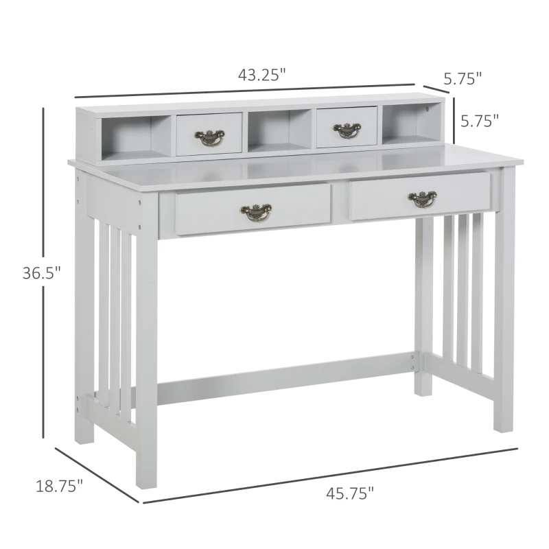 HOMCOM Study Writing Desk Computer Table Workstation with Removable Shelf, 2 Drawers, and Wide Tabletop, Grey