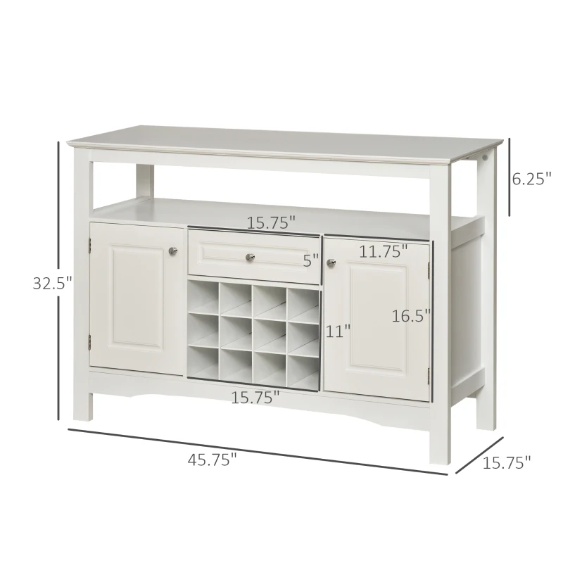 HOMCOM Coffee Bar Cabinet, Modern Sideboard Buffet Cabinet, Wine Cabinet with Drawer and 12-Bottle Wine Rack for Living Room, White