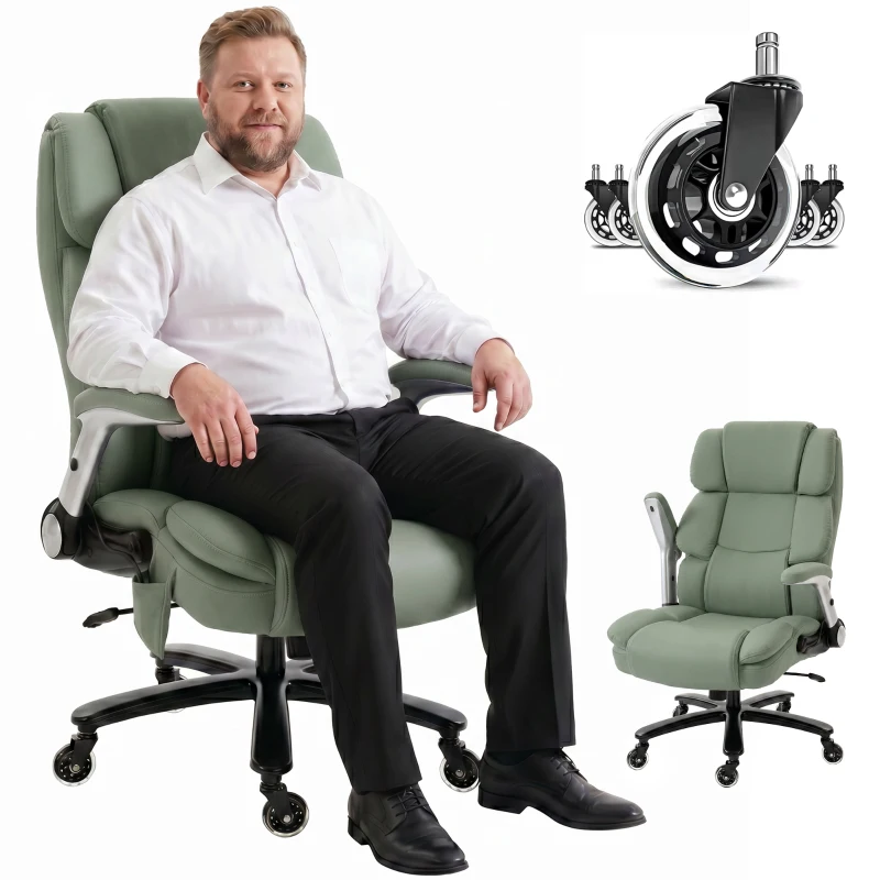 HOMCOM Ergonomic Office Chair with Inflatable Adjustable Lumbar Support, 400 Lbs Heavy Duty High Back Desk Chair, Light Green
