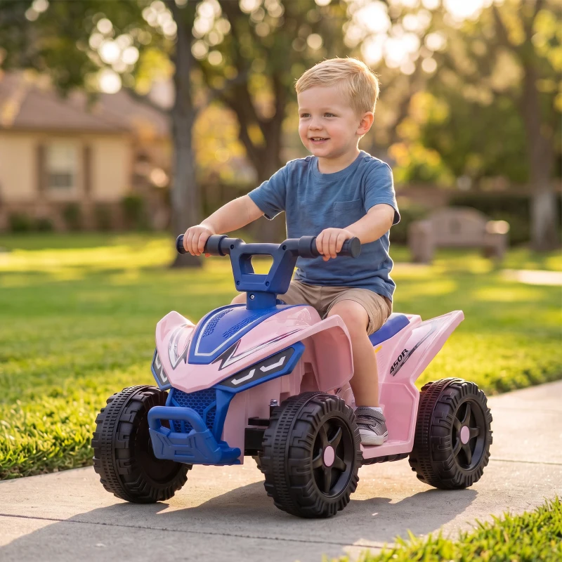 Qaba Kids ATV, 6V Battery Powered Kids Quad with 4 Wheeler, Handlebar Button Control, Max 1.2MPH, Max 55lbs Load, Blue
