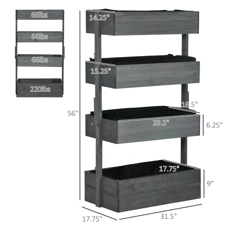 Outsunny Outdoor Wooden Vertical Garden Planter, 4 Tier Planter Box, Self-Draining for Flowers, Vegetables, Herbs, Gray