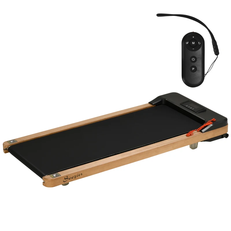 Soozier Wood Walking Pad, Smart Under Desk Treadmill, Walking Jogging Machine with Blue Tooth Speaker, Remote Control, 12 Pre-Programs, Transport Wheels and LED Display for Home Gym Office