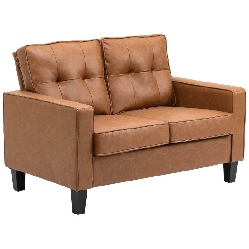 HOMCOM 51" Wide Loveseat with Armrest, 2-Seater Tufted PU Leather Double Sofa, Brown