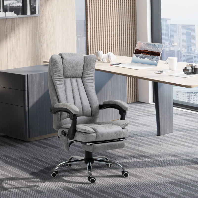 Vinsetto Massage Office Chair with 6 Points and Heat, Reclining Computer Chair with Adjustable Height and Footrest, Gray