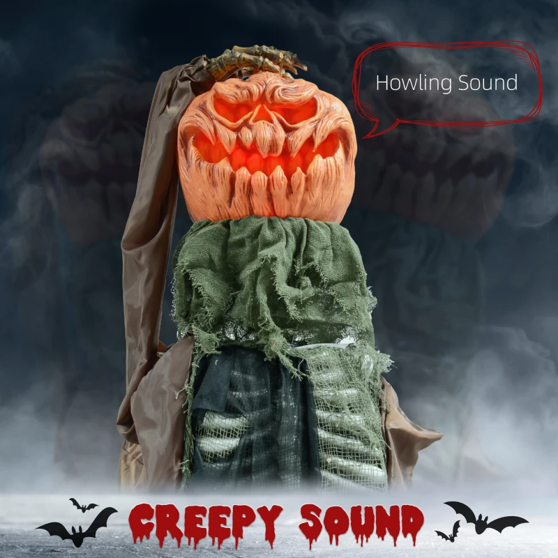 HOMCOM 6' Life Size Decoration Animatronic Skull Pumpkin Ghost Outdoor Halloween, Sound and Motion Activated
